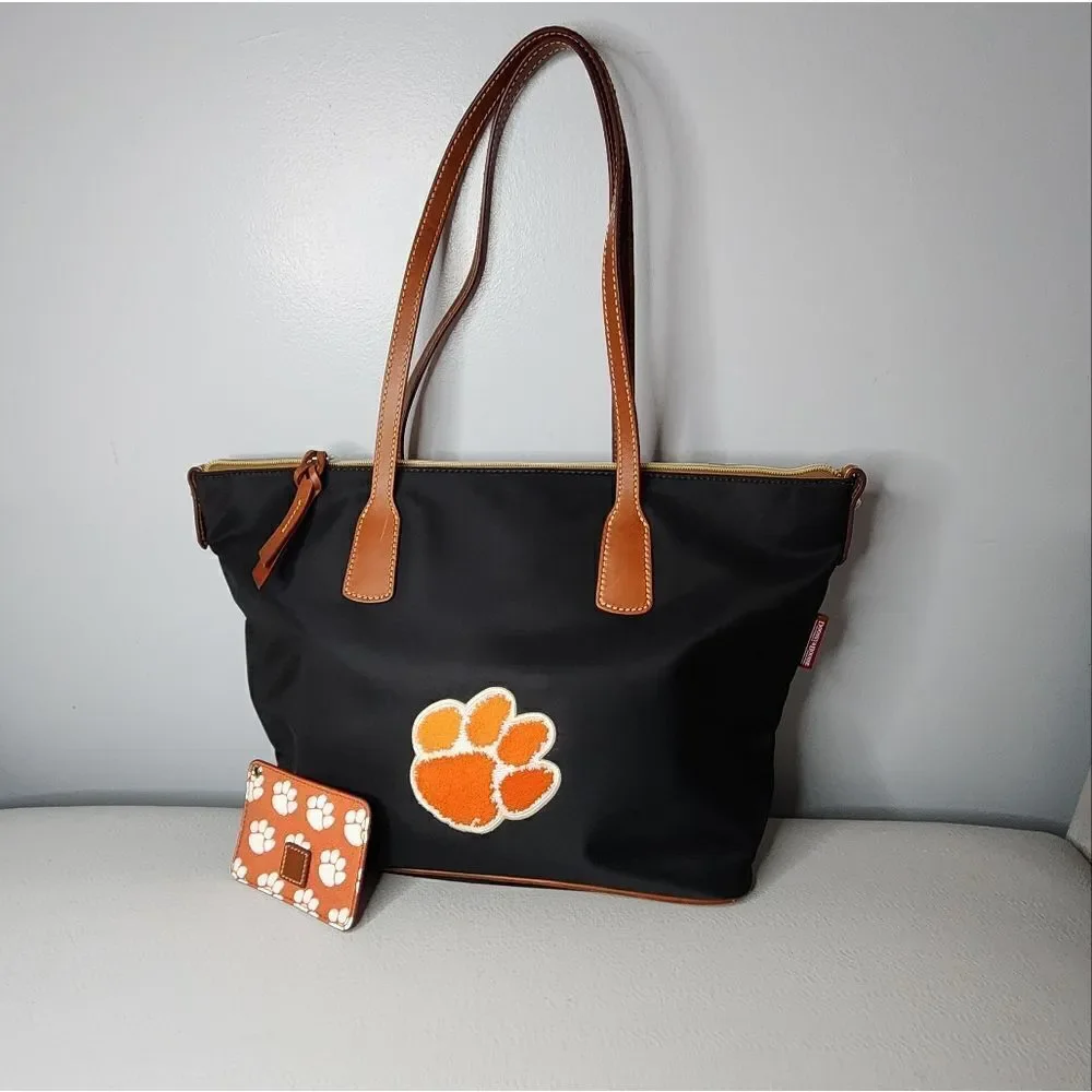 Dooney & Bourke Clemson Tigers Canvas Satchel Hand Bag With Change Purse Black